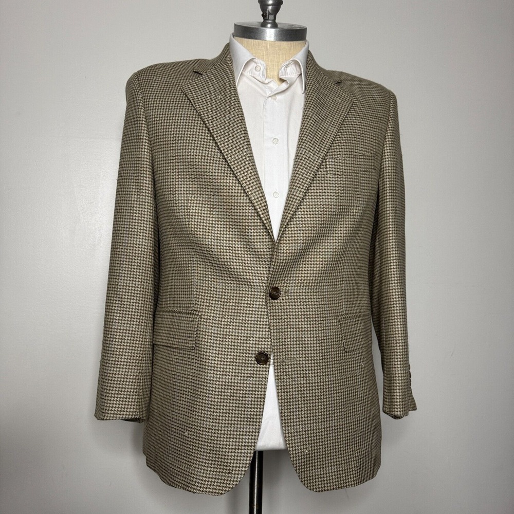 Polo University Club Men's 44R Blazer Brown Check Silk Sport Coat Jacket
